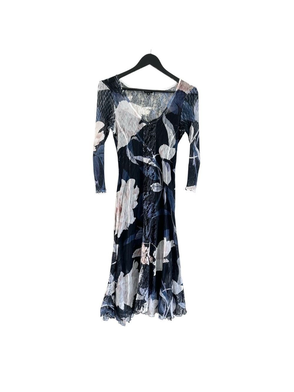 Komarov Blue and White Fit and Flare Dress with 3/4 Sleeves Small Camisole Lace